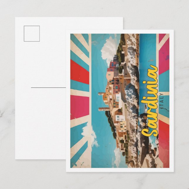 Sardinia Italy Pop Art Travel Illustration Postcard (Front/Back)