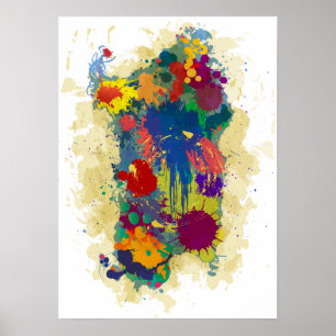 Sardinia, paint drops map poster