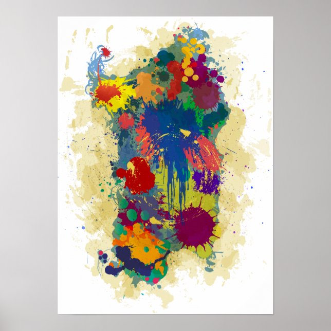 Sardinia, paint drops map poster (Front)