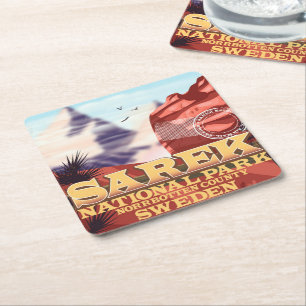 Sarek National Park Sweden vintage travel poster Square Paper Coaster