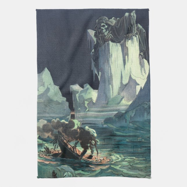 Sargasso Sea Grim Reaper & Sinking of Titanic Tea Towel (Vertical)