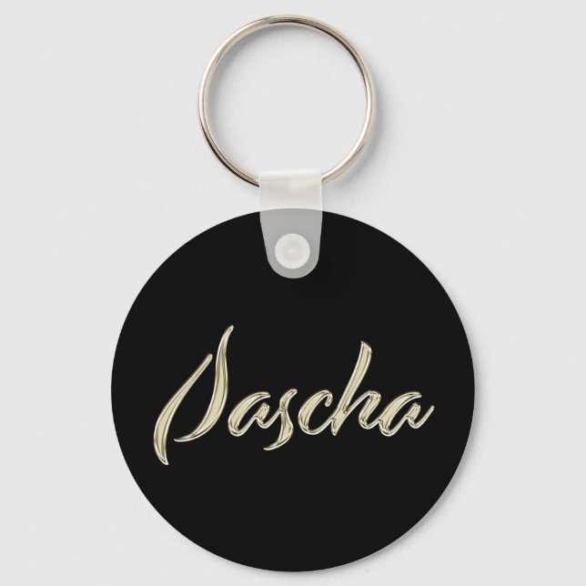 Sascha Name whitegold Button Schlüsselanhänger Key Ring (Front)