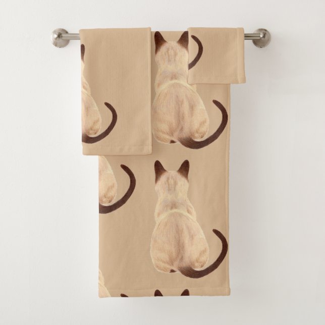 Sasha Siamese Cat Lover Back View You're Purrfect Bath Towel Set (Insitu)