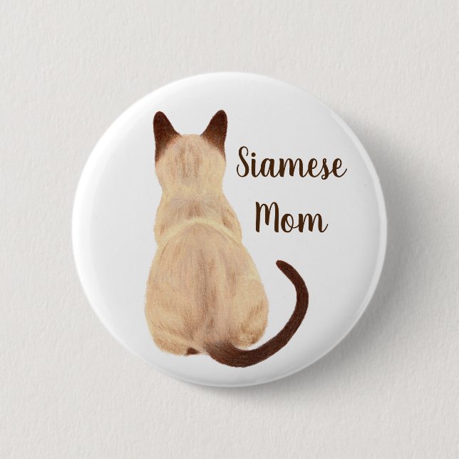 Sasha Siamese Cat Mum Kitty Looking Away Back View 6 Cm Round Badge (Front)