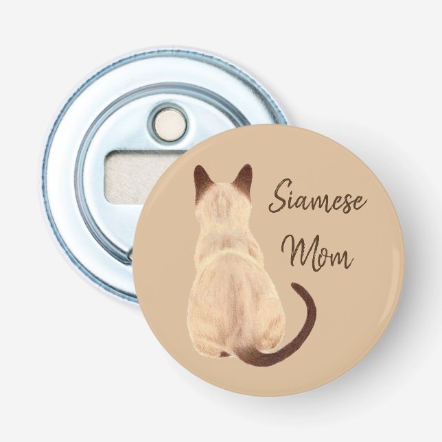 Sasha Siamese Cat Mum Kitty Looking Away Back View Bottle Opener (Front)