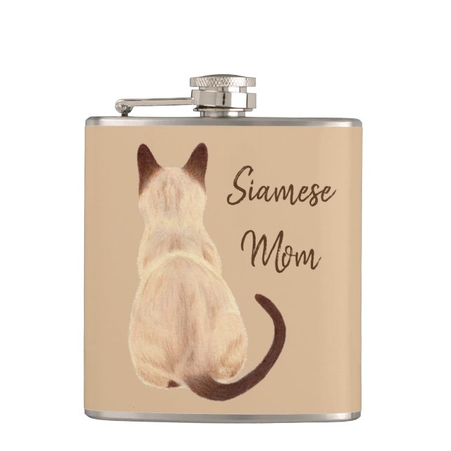 Sasha Siamese Cat Mum Kitty Looking Away Back View Hip Flask (Front)