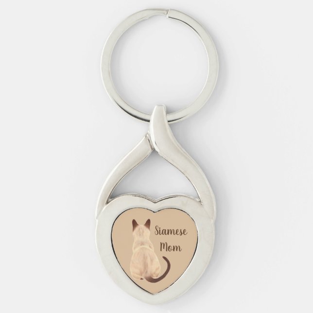 Sasha Siamese Cat Mum Kitty Looking Away Back View Key Ring (Front)
