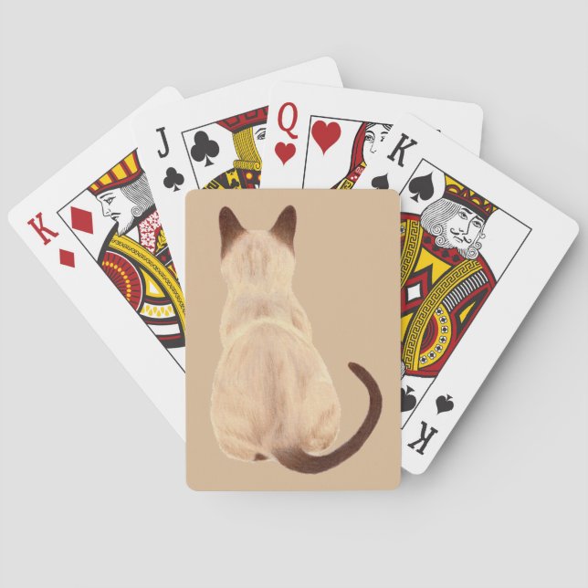 Sasha Siamese Cat Mum Kitty Looking Away Drawing Playing Cards (Back)