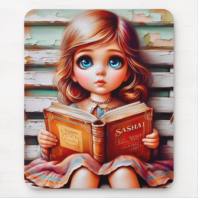 SASHA ~ Vintage Girl Reads Her Book ~ Mousepad (Front)