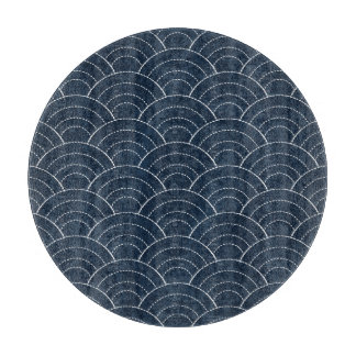 Sashiko Embroidery: Indigo Japanese Pattern. Cutting Board