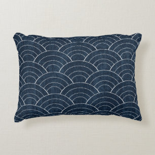 Sashiko Embroidery: Indigo Japanese Pattern. Decorative Cushion