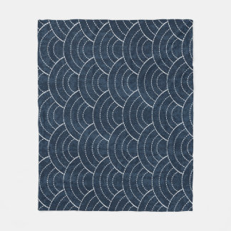 Sashiko Embroidery: Indigo Japanese Pattern. Fleece Blanket