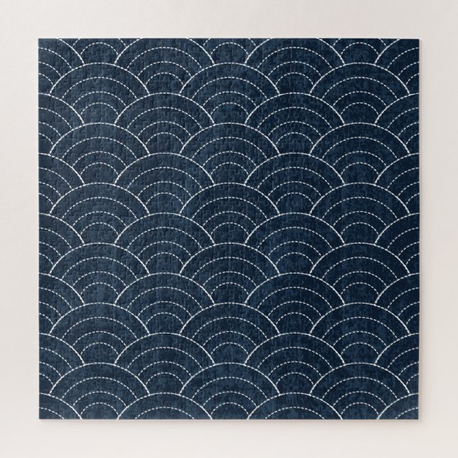 Sashiko Embroidery: Indigo Japanese Pattern. Jigsaw Puzzle (Vertical)