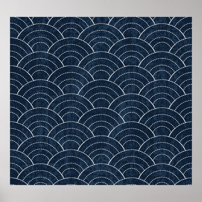 Sashiko Embroidery: Indigo Japanese Pattern. Poster (Front)