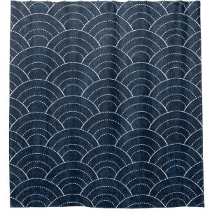 Sashiko Embroidery: Indigo Japanese Pattern. Shower Curtain