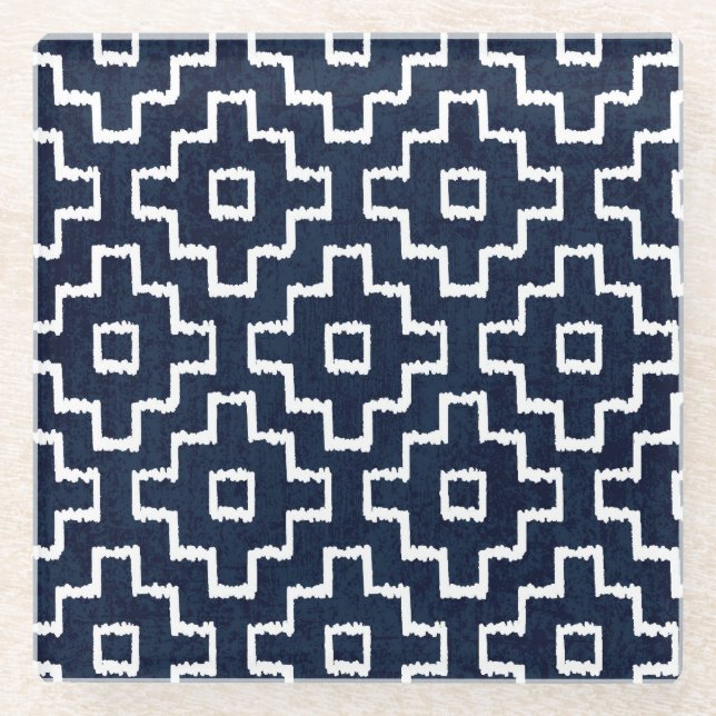 Sashiko Pattern: Traditional Japanese Embroidery Glass Coaster (Front)