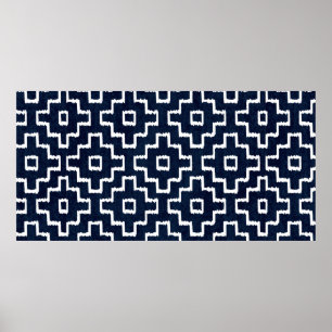 Sashiko seamless indigo dye pattern with tradition poster