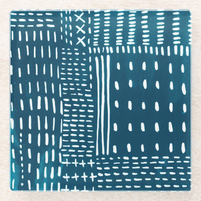 Sashiko Stitches Glass Coaster (Front)