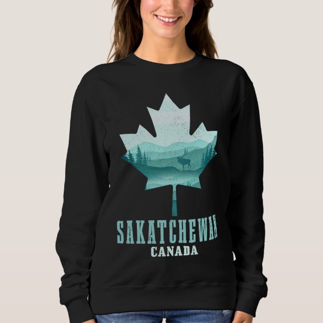 Saskatchewan Maple Leaf Moose Vintage Canada Canad Sweatshirt (Front)