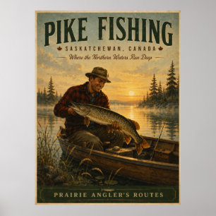 Saskatchewan Pike Fishing Vintage Travel Poster