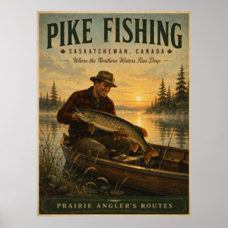 Saskatchewan Pike Fishing Vintage Travel Poster