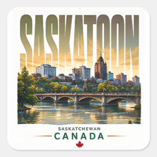 Saskatoon Canada Skyline South Saskatchewan River Square Sticker