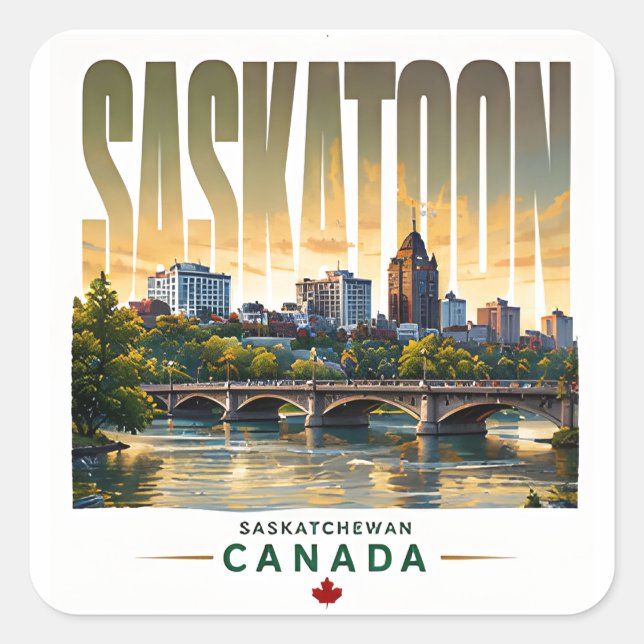 Saskatoon Canada Skyline South Saskatchewan River  Square Sticker (Front)
