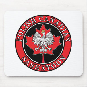 Saskatoon Round Polish Canadian Leaf Mouse Pad