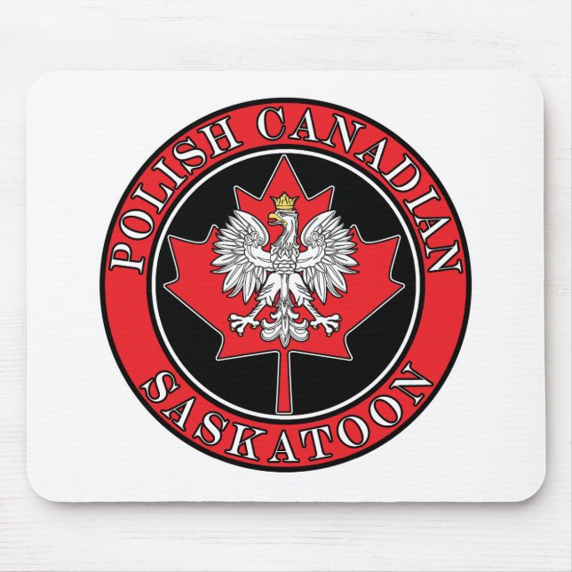 Saskatoon Round Polish Canadian Leaf Mouse Pad (Front)