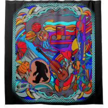Sasquatch Abstract Doodle Art Shower Curtain