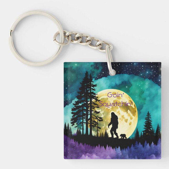 Sasquatch and Bear on the mountain *personalise* Key Ring (Front)