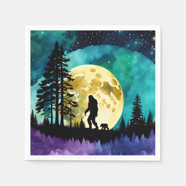 Sasquatch and Bear on the mountain *personalise* Napkin (Front)