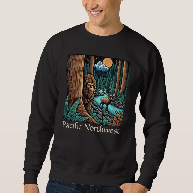 Sasquatch and Elk Pacific Northwest Sweatshirt (Front)