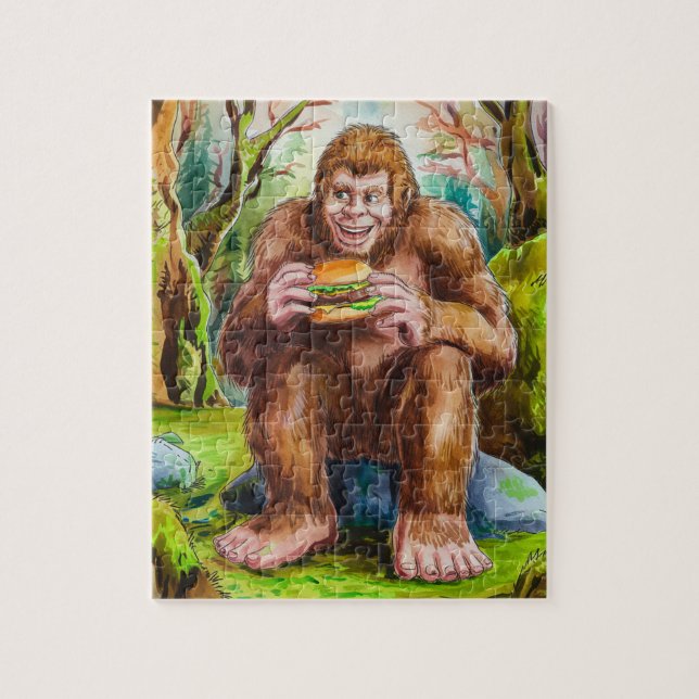 Sasquatch and the Cheesburger in a Mossy Forest Jigsaw Puzzle (Vertical)