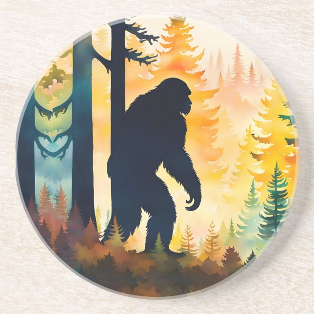 Sasquatch Autumn Landscape Sunset Coaster (Front)