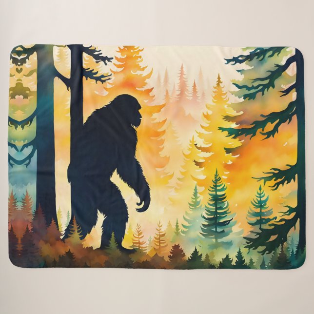 Sasquatch Autumn Landscape Sunset Fleece Blanket (Front (Horizontal))