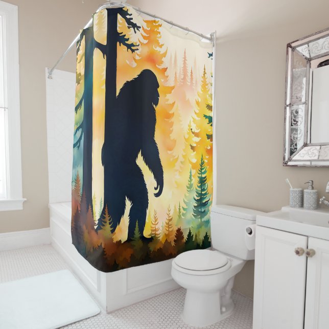 Sasquatch Autumn Landscape Sunset  Shower Curtain (In Situ)