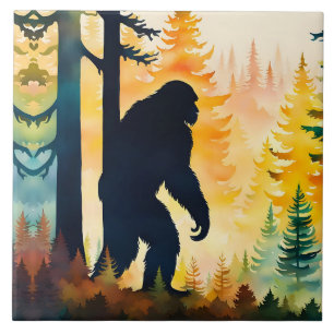 Sasquatch Autumn Landscape Sunset Tile