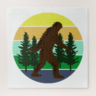 Sasquatch Believer   Vintage Sunset Bigfoot   Jigsaw Puzzle
