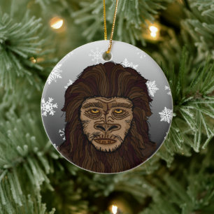 Sasquatch Bigfoot and Snowflakes Christmas Ceramic Tree Decoration