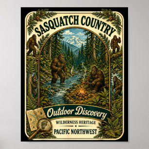 Sasquatch bigfoot country outdoor camping pacific poster