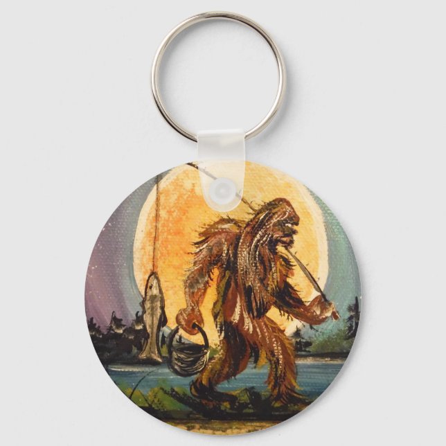 Sasquatch Bigfoot Gone Fishing Original Key Ring (Front)