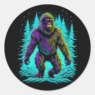 Sasquatch Bigfoot in Teal and Black Classic Round Sticker