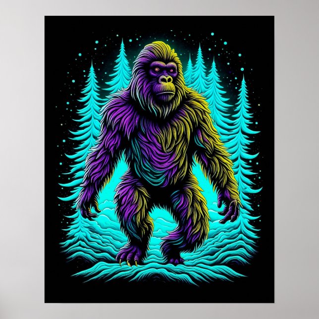 Sasquatch Bigfoot in Teal and Black Poster (Front)