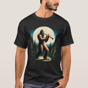 Sasquatch Bigfoot Playing Oboe on Full Moon Oboe T-Shirt