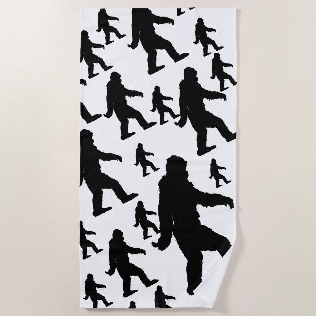 Sasquatch Bigfoot Silhouette Squatchin Beach Towel (Front)