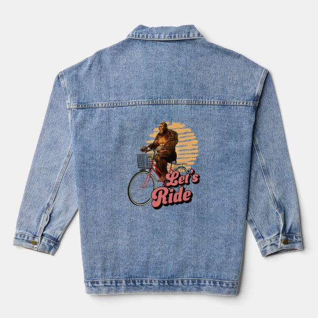 Sasquatch Bike Ride Forest Adventure Denim Jacket (Back)