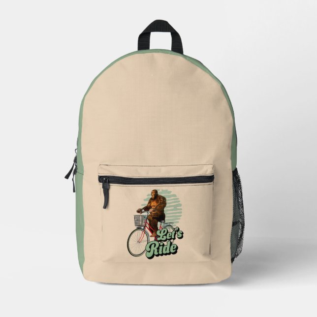 Sasquatch Bike Ride Forest Adventure Printed Backpack (Front)