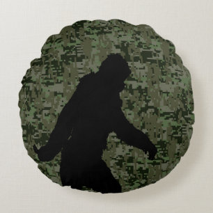 Sasquatch Black Silhouette Digital Camouflage Round Cushion