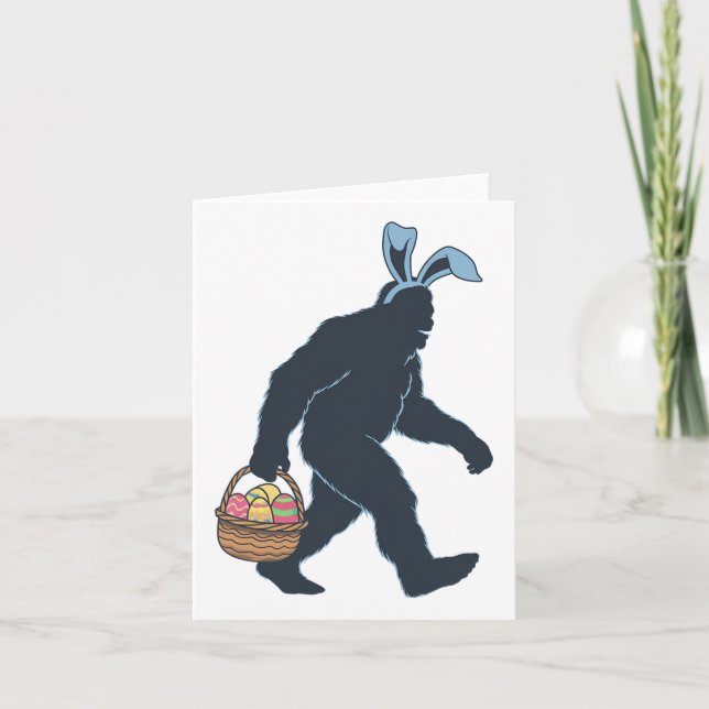 Sasquatch Bunny Ears Carrying Easter Eggs Basket E Card (Front)
